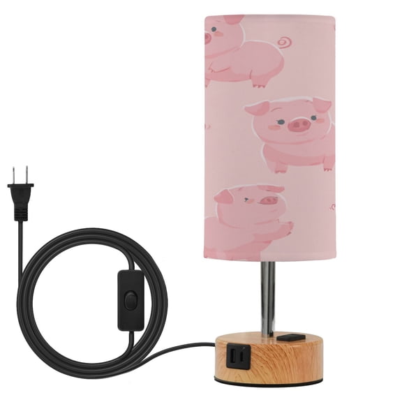 Touch-Control 3-Color Desk Lamp with Plug Energy-Saving LED + 3 Simultaneous Charging Ports Cute Cartoon Pig