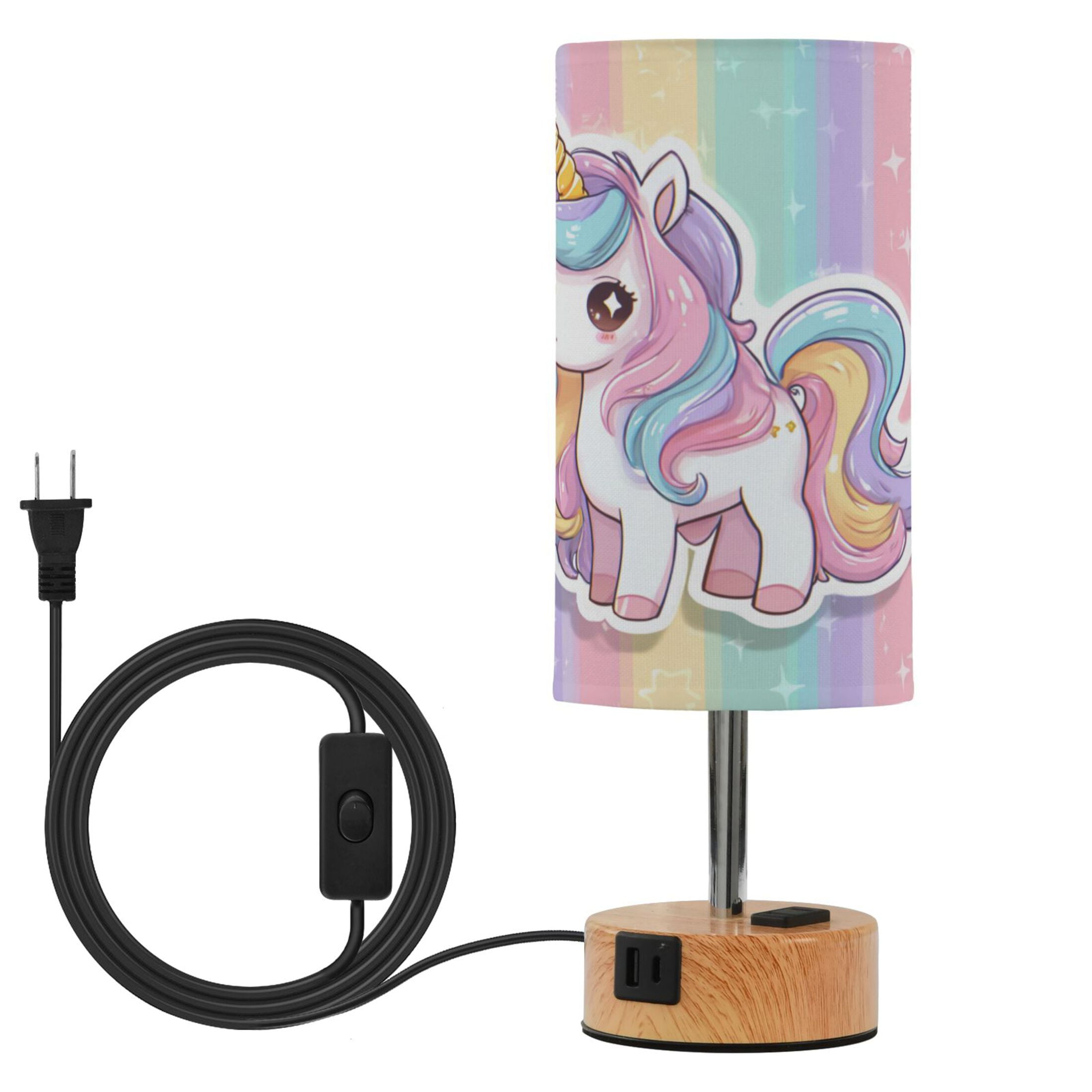 Touch-Control 3-Color Desk Lamp with Plug – Energy-Saving LED + 3 Simultaneous Charging Ports Cute Cartoon Unicorn