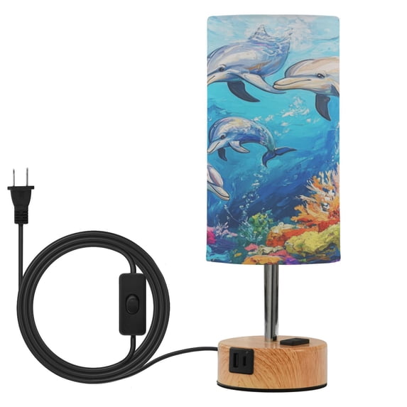 Touch-Control 3-Color Desk Lamp with Plug – Energy-Saving LED + 3 Simultaneous Charging Ports Cute Dolphins Colorful Coral