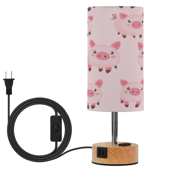 Touch-Control 3-Color Desk Lamp with Plug Energy-Saving LED + 3 Simultaneous Charging Ports Cute Pig