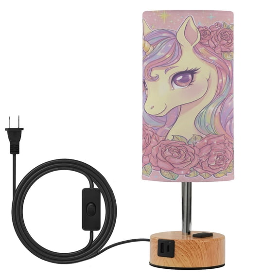Touch-Control 3-Color Desk Lamp with Plug – Energy-Saving LED + 3 Simultaneous Charging Ports Cute Unicorn with Elegant Roses