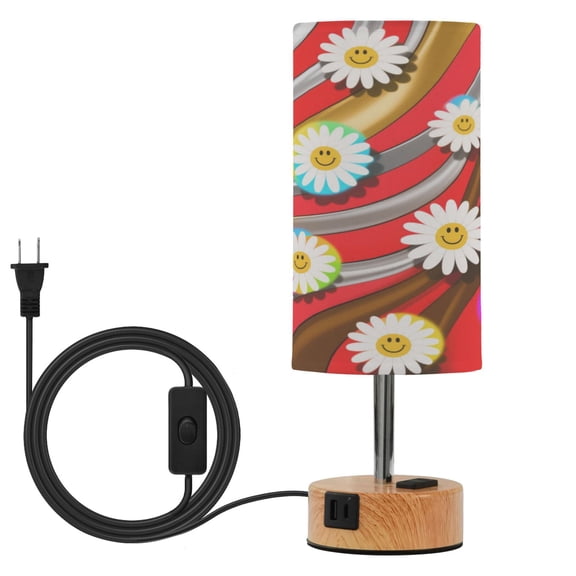Touch-Control 3-Color Desk Lamp with Plug Energy-Saving LED + 3 Simultaneous Charging Ports Daisies on Coffee Collision Background