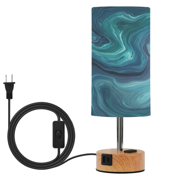 Touch-Control 3-Color Desk Lamp with Plug Energy-Saving LED + 3 Simultaneous Charging Ports Dark Blue Ocean Waves