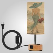 Touch-Control 3-Color Desk Lamp with Plug   Energy-Saving LED + 3 Simultaneous Charging Ports Deco Beach Lady Art