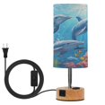 thumbnail image 1 of Touch-Control 3-Color Desk Lamp with Plug – Energy-Saving LED + 3 Simultaneous Charging Ports Dolphins in The Sea, 1 of 8