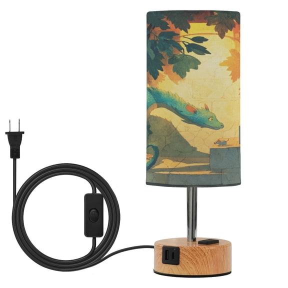 Touch-Control 3-Color Desk Lamp with Plug  Energy-Saving LED + 3 Simultaneous Charging Ports Dragon and Mouse Friend