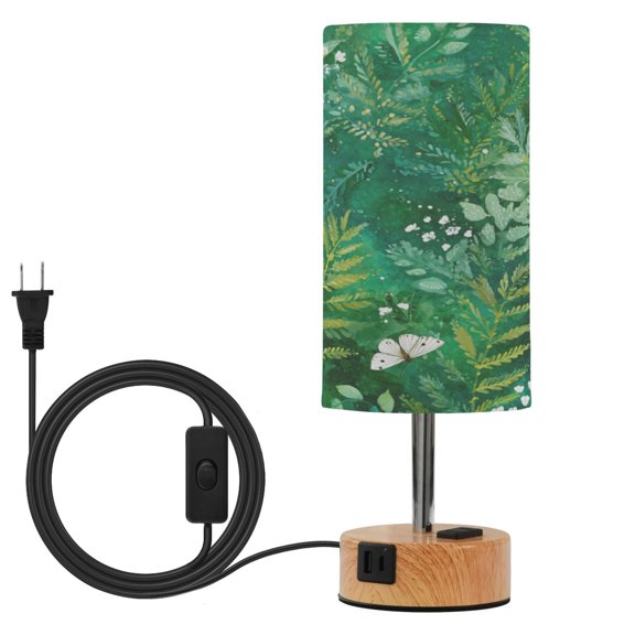 Touch-Control 3-Color Desk Lamp with Plug – Energy-Saving LED + 3 Simultaneous Charging Ports Ferns and Moths