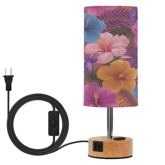 Touch-Control 3-Color Desk Lamp with Plug – Energy-Saving LED + 3 Simultaneous Charging Ports Gorgeous Tropical Plant Flowers