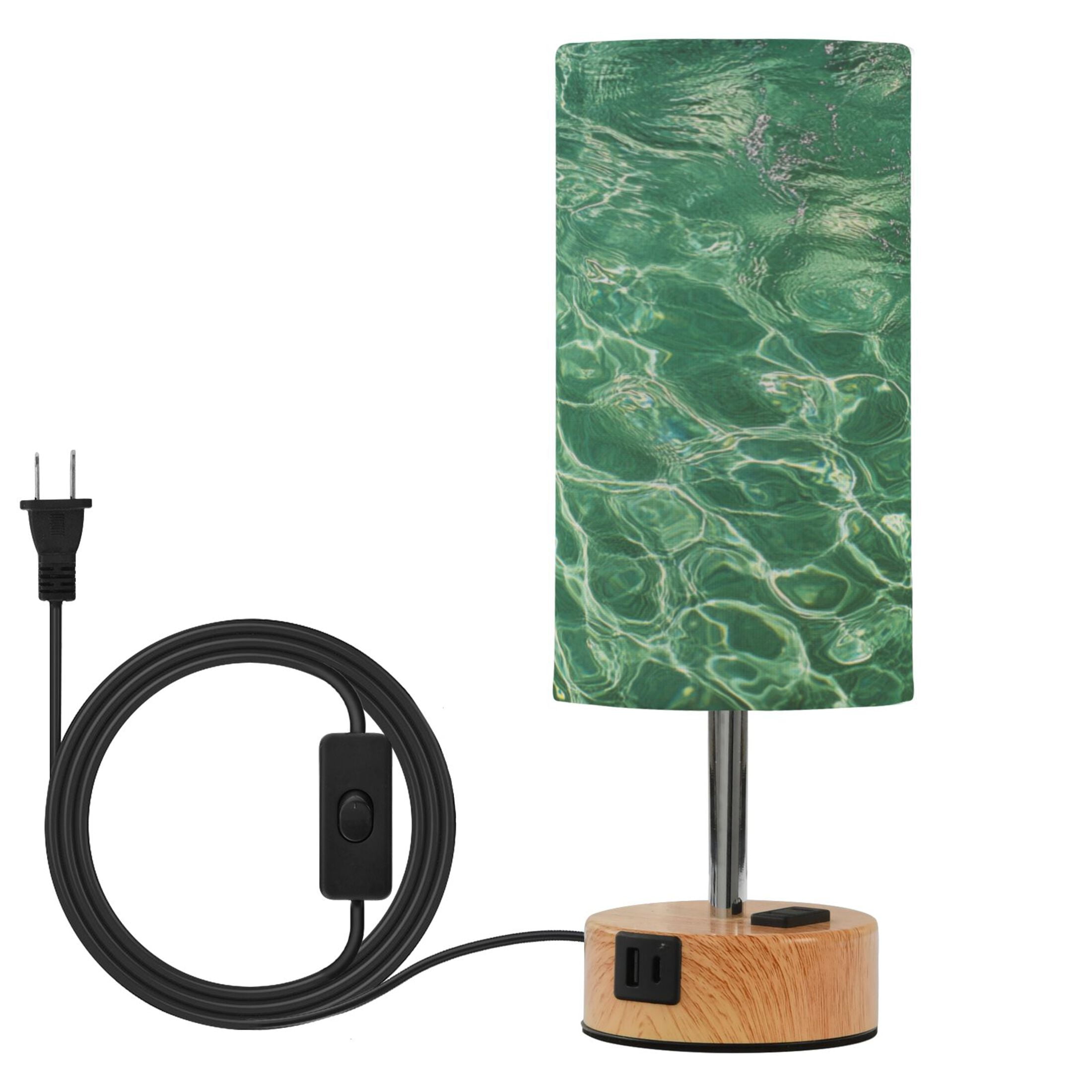 Touch-Control 3-Color Desk Lamp with Plug – Energy-Saving LED + 3 Simultaneous Charging Ports Green Water Ripples