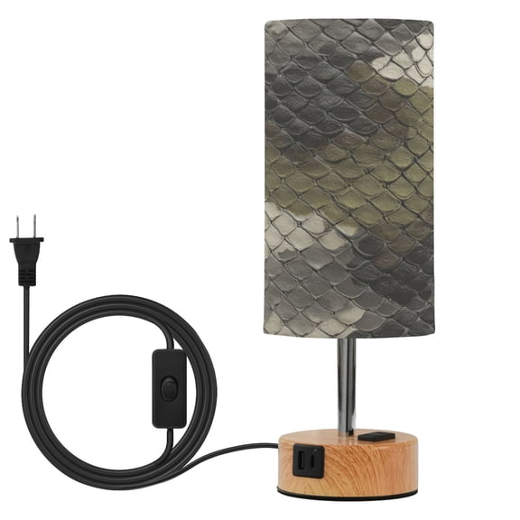 Touch-Control 3-Color Desk Lamp with Plug  Energy-Saving LED + 3 Simultaneous Charging Ports Greenish-brown Snake Skin Print Pattern