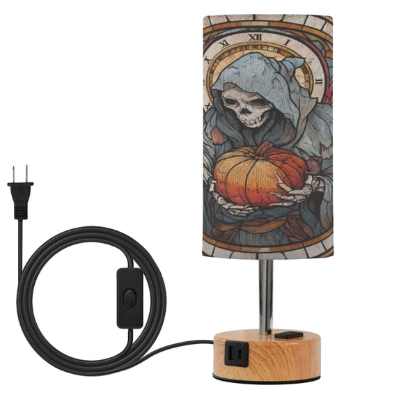 Touch-Control 3-Color Desk Lamp with Plug – Energy-Saving LED + 3 Simultaneous Charging Ports Grim Reaper and Pumpkin