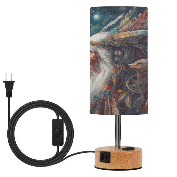 Touch-Control 3-Color Desk Lamp with Plug  Energy-Saving LED + 3 Simultaneous Charging Ports Indian Animal Wizard