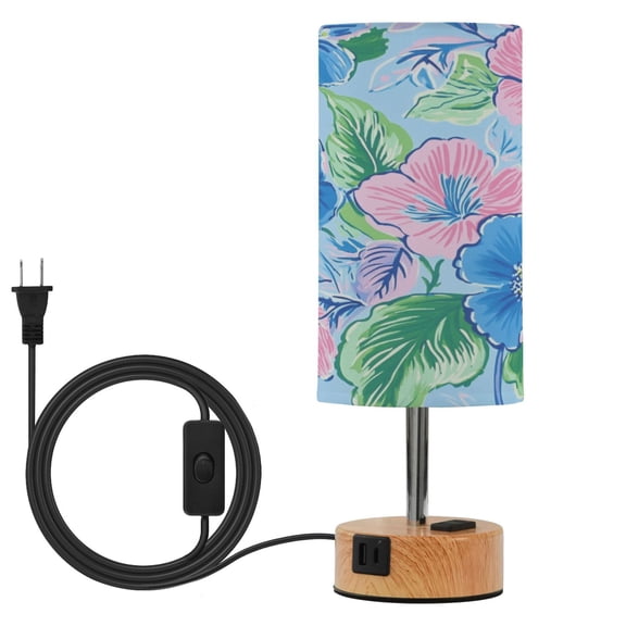 Touch-Control 3-Color Desk Lamp with Plug Energy-Saving LED + 3 Simultaneous Charging Ports Inspired Floral Pattern