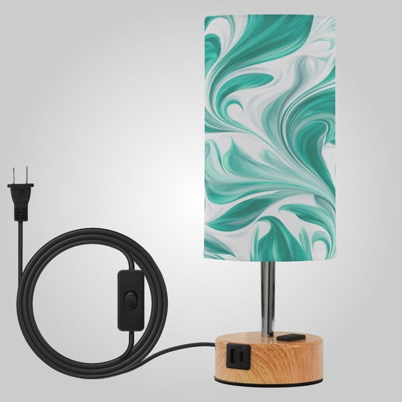 Touch-Control 3-Color Desk Lamp with Plug Energy-Saving LED + 3 Simultaneous Charging Ports Jade Green Marble Pattern