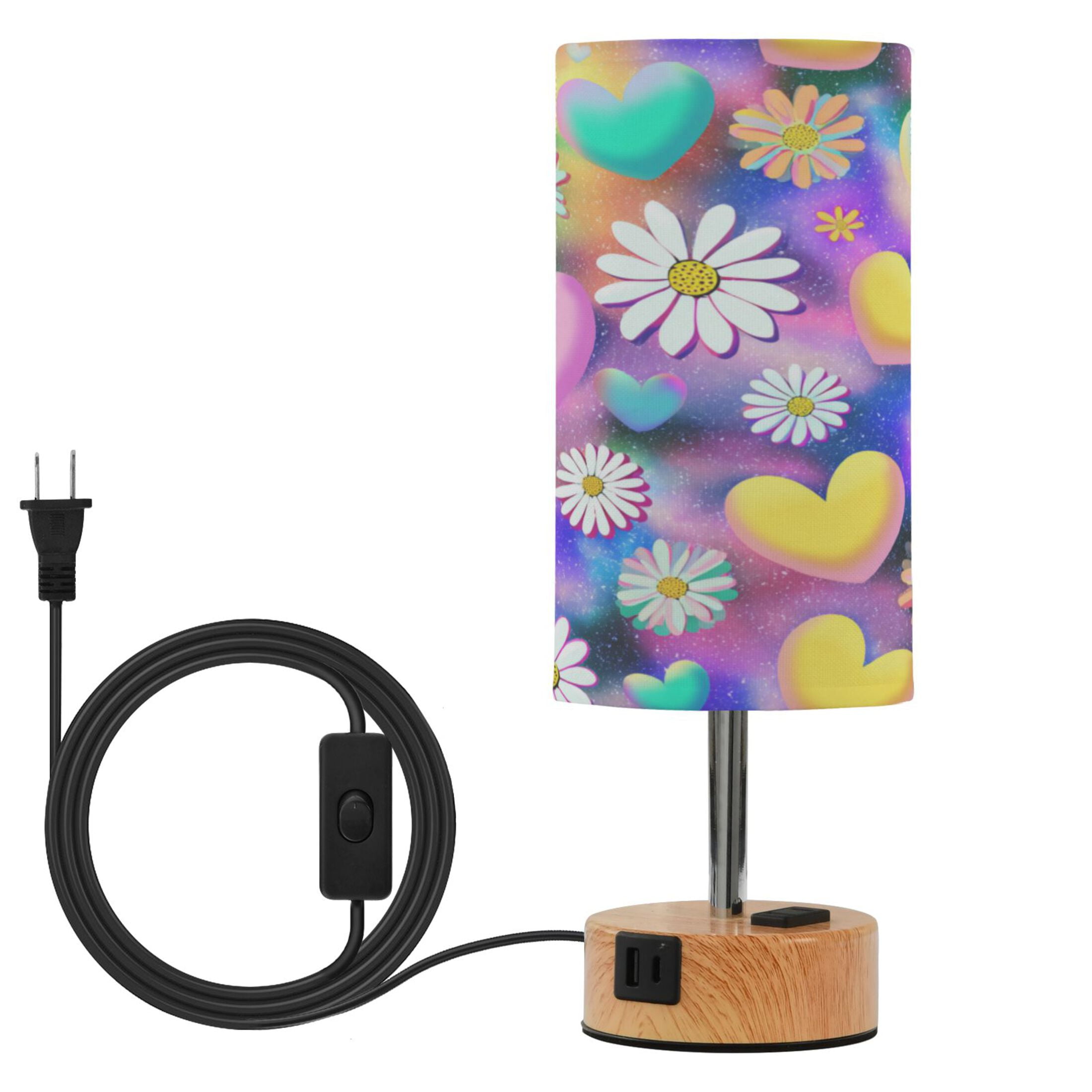 Touch-Control 3-Color Desk Lamp with Plug – Energy-Saving LED + 3 Simultaneous Charging Ports Kawaii Daisy Pop Art