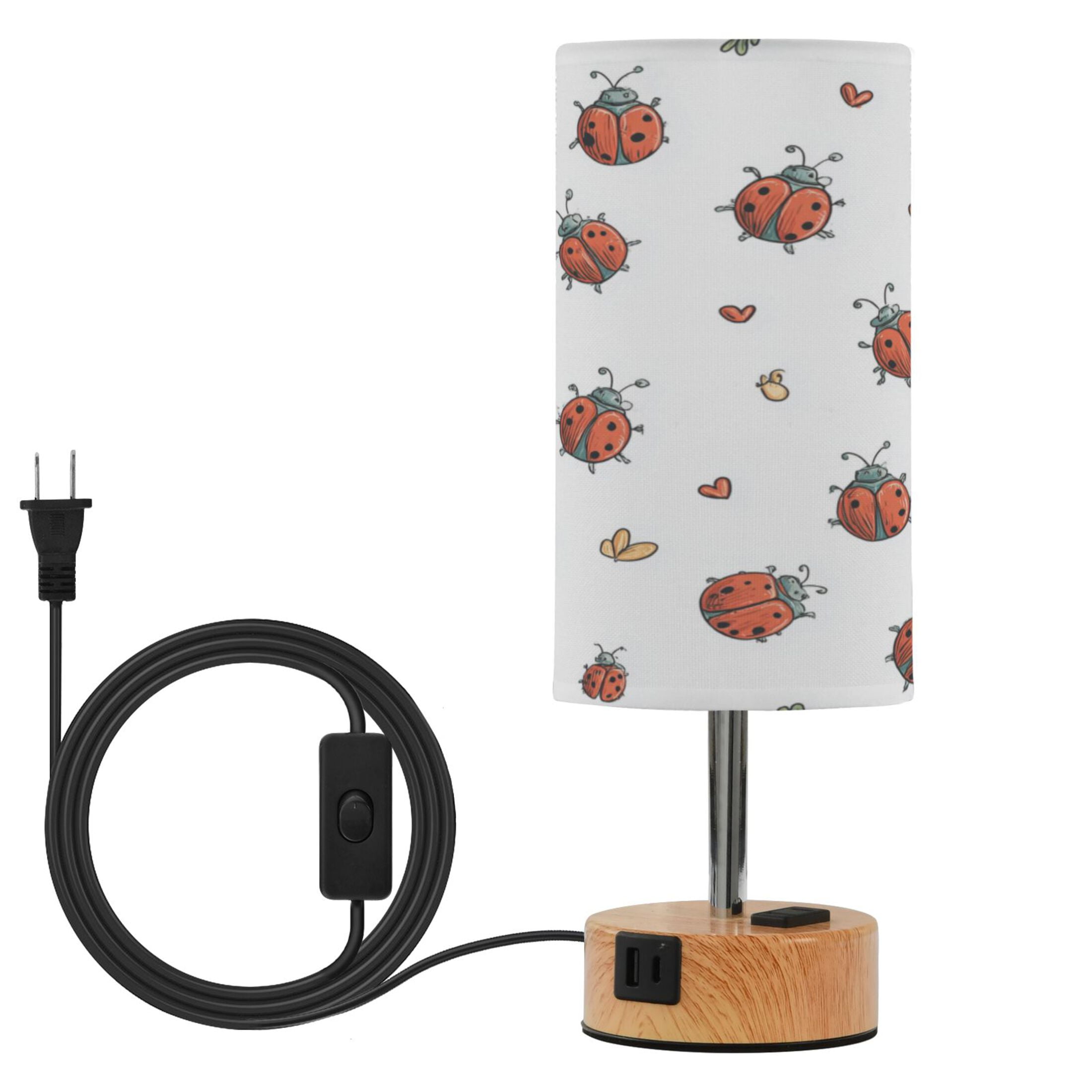Touch-Control 3-Color Desk Lamp with Plug – Energy-Saving LED + 3 Simultaneous Charging Ports Ladybugs Pattern