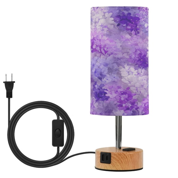 Touch-Control 3-Color Desk Lamp with Plug  Energy-Saving LED + 3 Simultaneous Charging Ports Lilac Purple Floral Pattern