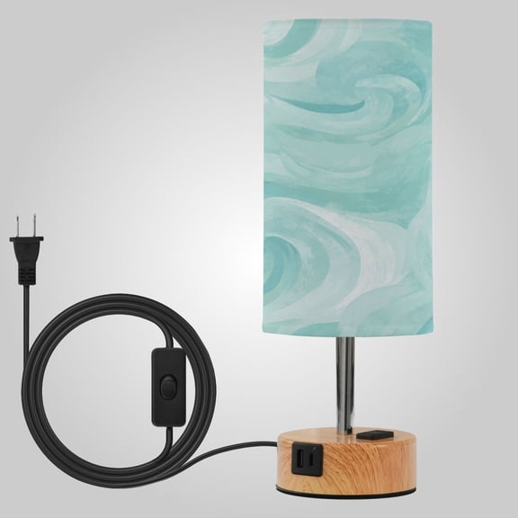 Touch-Control 3-Color Desk Lamp with Plug  Energy-Saving LED + 3 Simultaneous Charging Ports Mint Swirl Watercolor Print