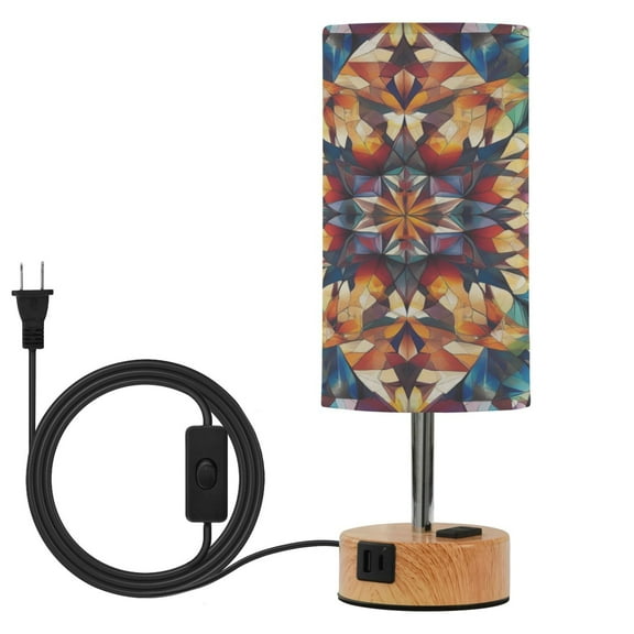 Touch-Control 3-Color Desk Lamp with Plug – Energy-Saving LED + 3 Simultaneous Charging Ports Multicolor Kaleidoscope Pattern