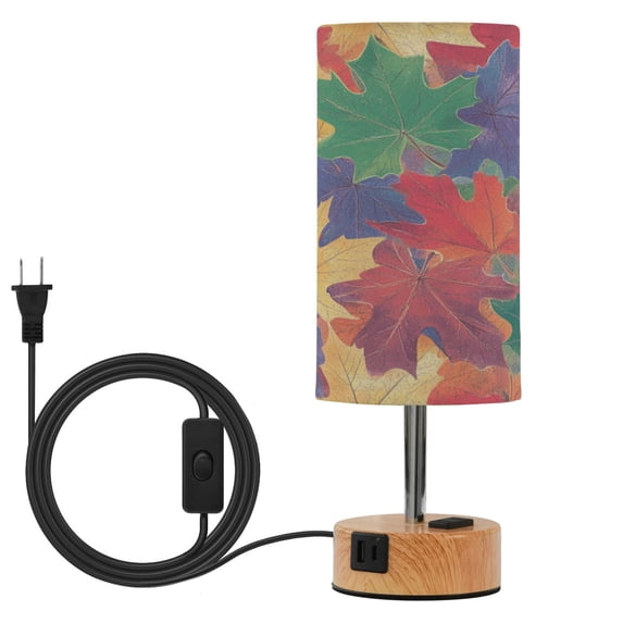 Touch-Control 3-Color Desk Lamp with Plug – Energy-Saving LED + 3 Simultaneous Charging Ports Multicolor Maple Leaves