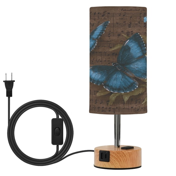Touch-Control 3-Color Desk Lamp with Plug Energy-Saving LED + 3 Simultaneous Charging Ports Music Score and Mysterious Butterfly