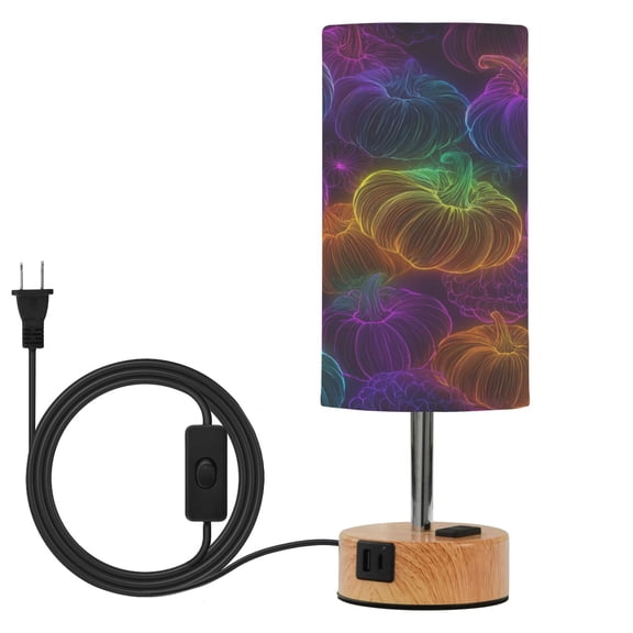 Touch-Control 3-Color Desk Lamp with Plug Energy-Saving LED + 3 Simultaneous Charging Ports Neon-glowing Pumpkins Pattern
