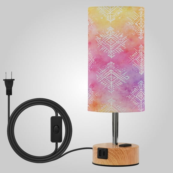 Touch-Control 3-Color Desk Lamp with Plug Energy-Saving LED + 3 Simultaneous Charging Ports Ombre Ethnic Geometric Print