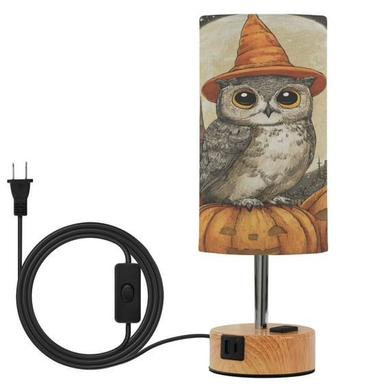 Touch-Control 3-Color Desk Lamp with Plug – Energy-Saving LED + 3 Simultaneous Charging Ports Orange Hat Owl