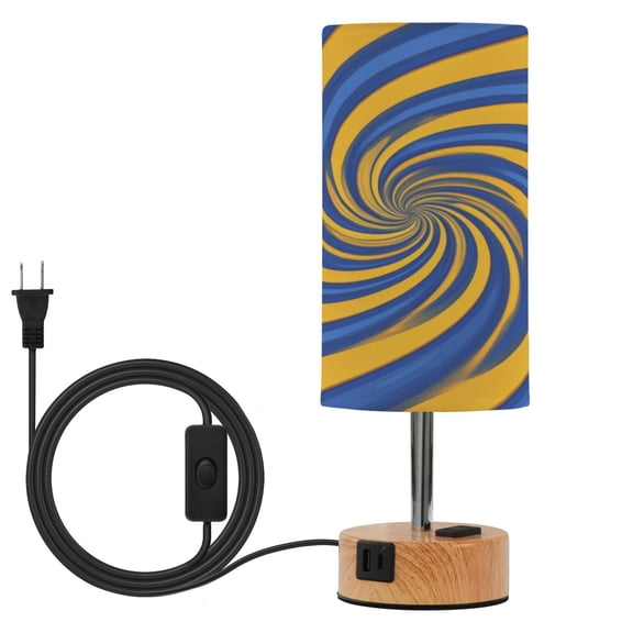 Touch-Control 3-Color Desk Lamp with Plug – Energy-Saving LED + 3 Simultaneous Charging Ports Orange and Blue Swirls
