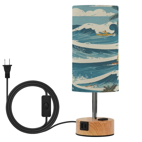Touch-Control 3-Color Desk Lamp with Plug Energy-Saving LED + 3 Simultaneous Charging Ports Palm Trees with Waves