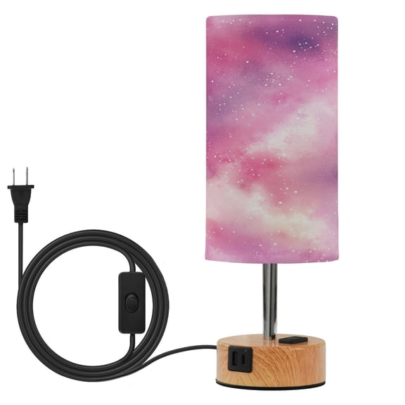 Touch-Control 3-Color Desk Lamp with Plug – Energy-Saving LED + 3 Simultaneous Charging Ports Pastel Pink Galaxy