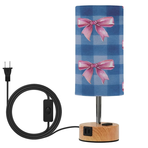 Touch-Control 3-Color Desk Lamp with Plug – Energy-Saving LED + 3 Simultaneous Charging Ports Pink Bows