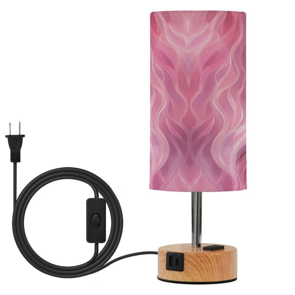 Touch-Control 3-Color Desk Lamp with Plug Energy-Saving LED + 3 Simultaneous Charging Ports Pink Fire Pattern
