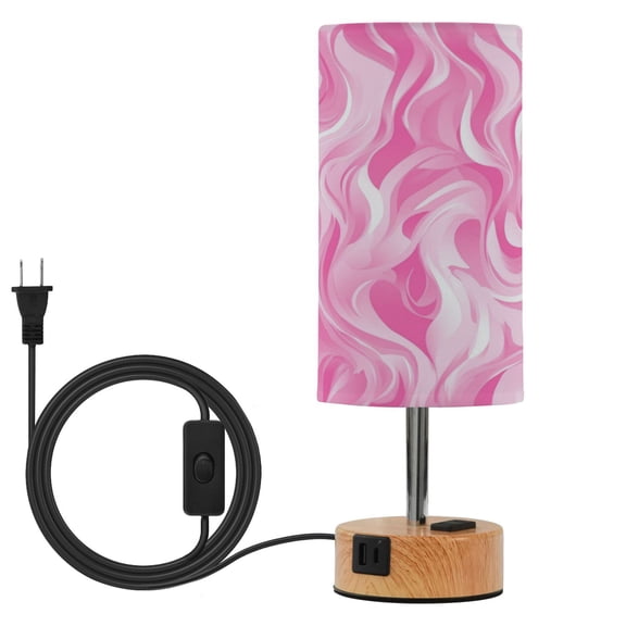 Touch-Control 3-Color Desk Lamp with Plug – Energy-Saving LED + 3 Simultaneous Charging Ports Pink Flames Pattern