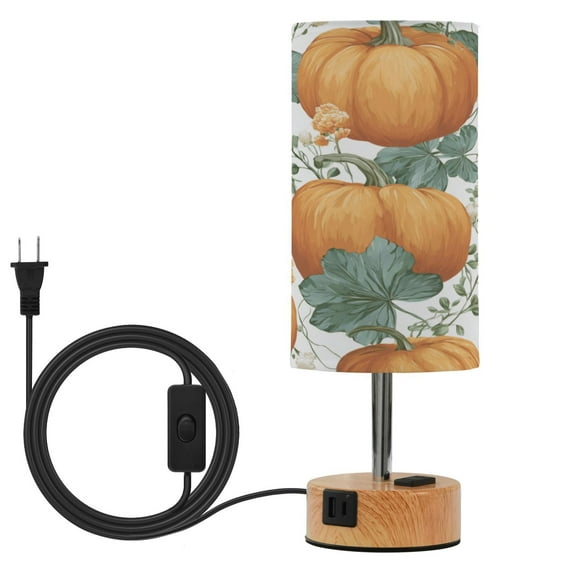 Touch-Control 3-Color Desk Lamp with Plug – Energy-Saving LED + 3 Simultaneous Charging Ports Pumpkins and Leaves
