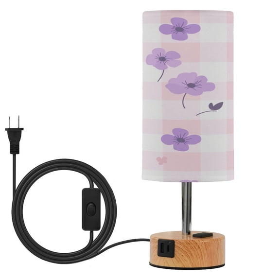 Touch-Control 3-Color Desk Lamp with Plug – Energy-Saving LED + 3 Simultaneous Charging Ports Purple Floral