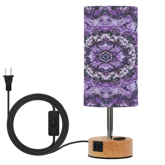 Touch-Control 3-Color Desk Lamp with Plug – Energy-Saving LED + 3 Simultaneous Charging Ports Purple Kaleidoscope Pattern