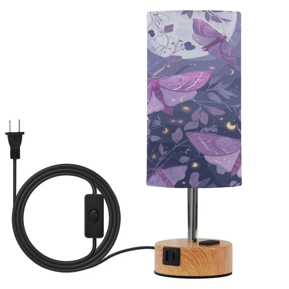 Touch-Control 3-Color Desk Lamp with Plug  Energy-Saving LED + 3 Simultaneous Charging Ports Purple Lilac Moths