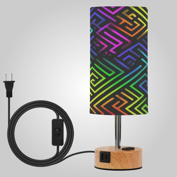 Touch-Control 3-Color Desk Lamp with Plug  Energy-Saving LED + 3 Simultaneous Charging Ports Rainbow Neon Labyrinth Print