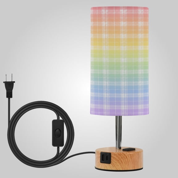 Touch-Control 3-Color Desk Lamp with Plug Energy-Saving LED + 3 Simultaneous Charging Ports Rainbow Ombre Plaid Design
