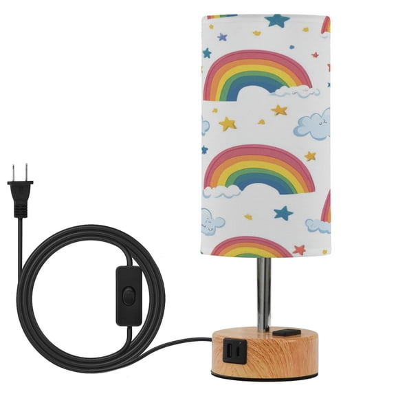 Touch-Control 3-Color Desk Lamp with Plug – Energy-Saving LED + 3 Simultaneous Charging Ports Rainbows and Stars Clouds