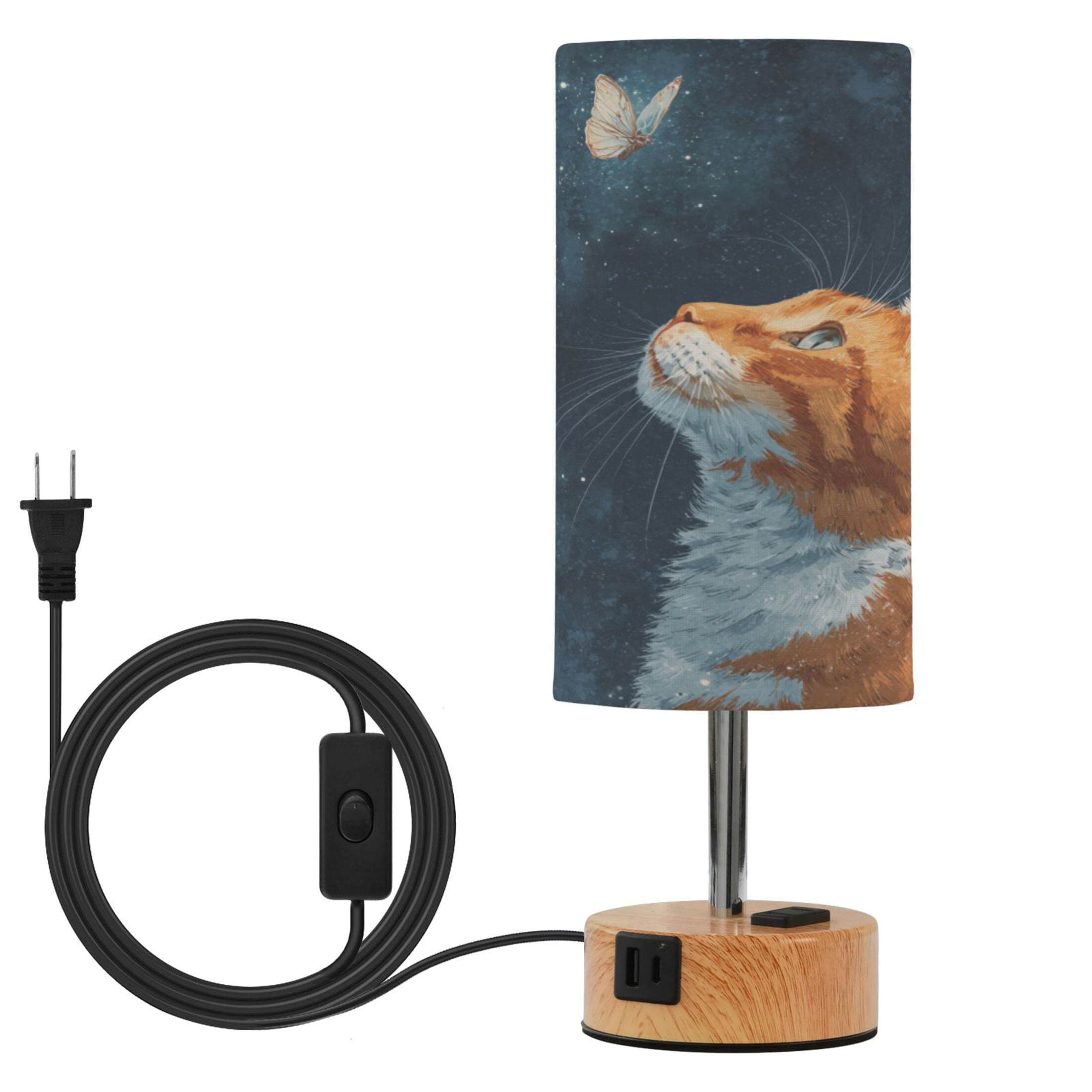 Touch-Control 3-Color Desk Lamp with Plug – Energy-Saving LED + 3 Simultaneous Charging Ports Realistic Cute Orange Cat