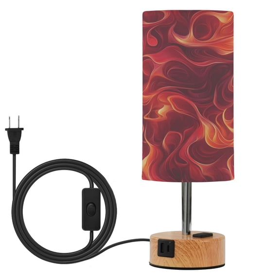 Touch-Control 3-Color Desk Lamp with Plug Energy-Saving LED + 3 Simultaneous Charging Ports Red Fires Pattern