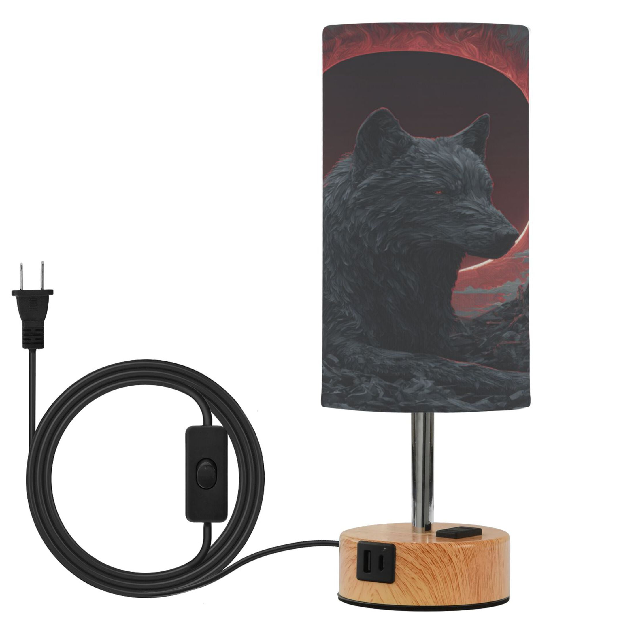Touch-Control 3-Color Desk Lamp with Plug – Energy-Saving LED + 3 Simultaneous Charging Ports Red Sun Lone Wolf