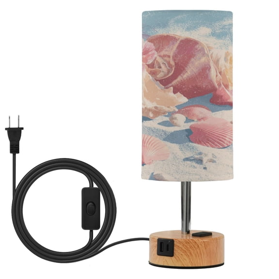 Touch-Control 3-Color Desk Lamp with Plug – Energy-Saving LED + 3 Simultaneous Charging Ports Shell and Conch Pattern