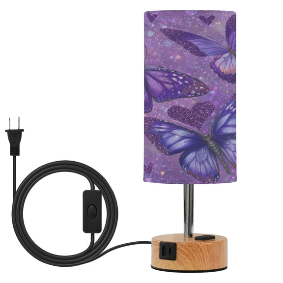 Touch-Control 3-Color Desk Lamp with Plug – Energy-Saving LED + 3 Simultaneous Charging Ports Shimmering Purple Butterflies