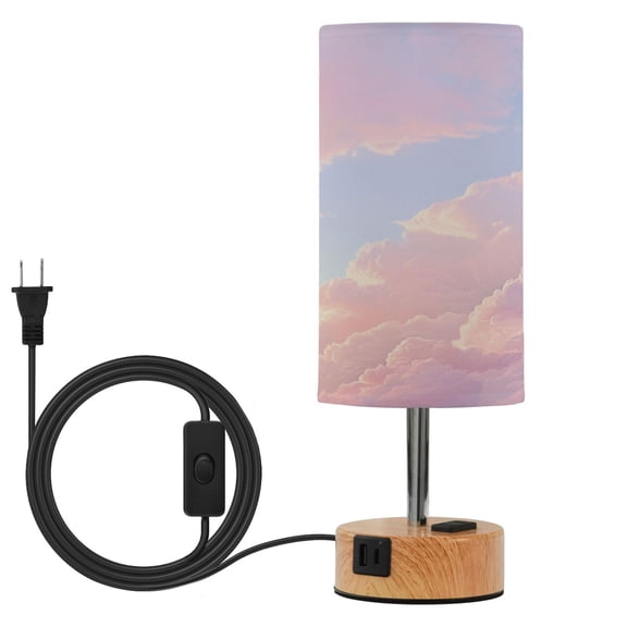 Touch-Control 3-Color Desk Lamp with Plug – Energy-Saving LED + 3 Simultaneous Charging Ports Sky with Pink Clouds