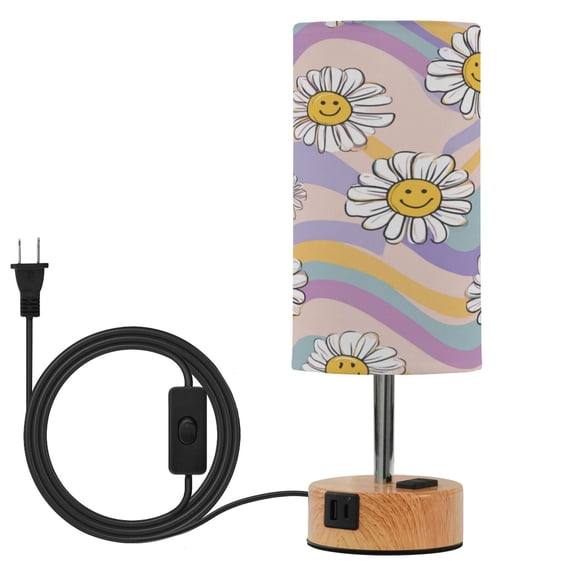 Touch-Control 3-Color Desk Lamp with Plug Energy-Saving LED + 3 Simultaneous Charging Ports Smiley Faces