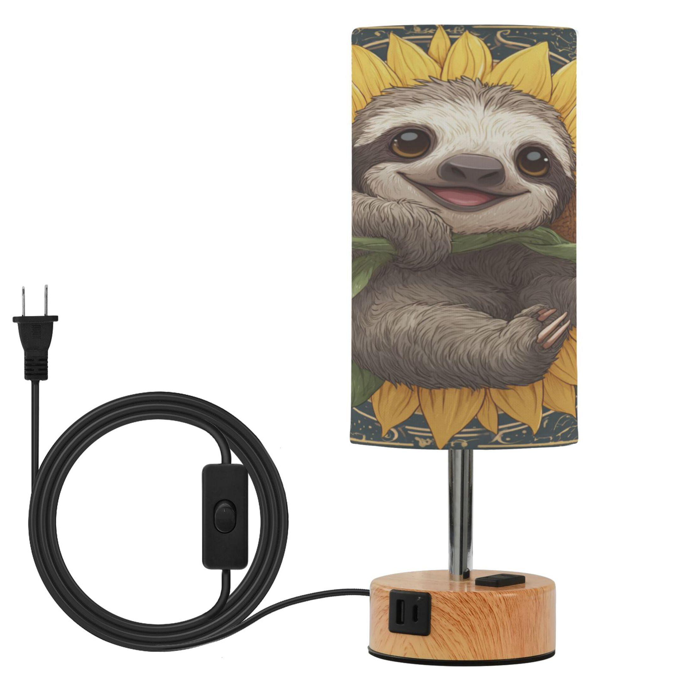 Touch-Control 3-Color Desk Lamp with Plug – Energy-Saving LED + 3 Simultaneous Charging Ports Smiling Happy Baby Sloth