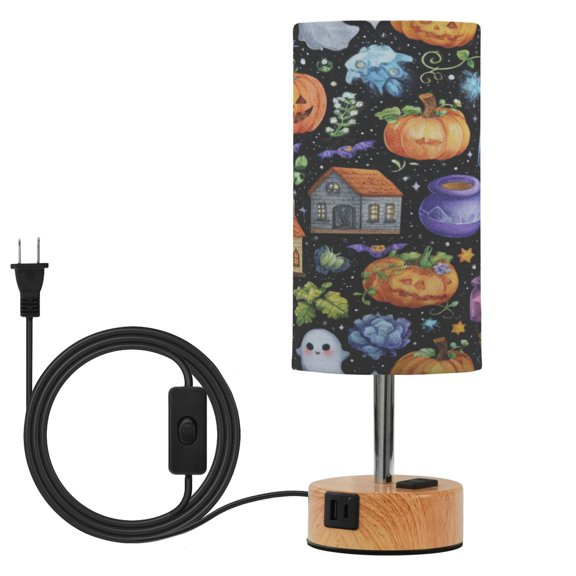 Touch-Control 3-Color Desk Lamp with Plug – Energy-Saving LED + 3 Simultaneous Charging Ports Spooky Halloween Fabric